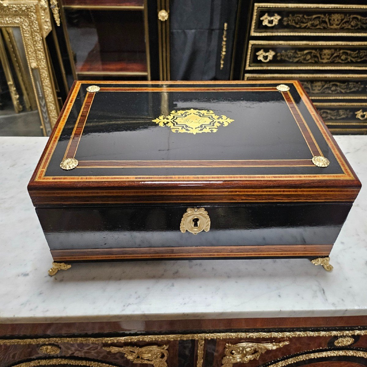 Rare Large Watercolour Box In Boulle Marquetry, Napoleon III Period Napoleon 3-photo-3