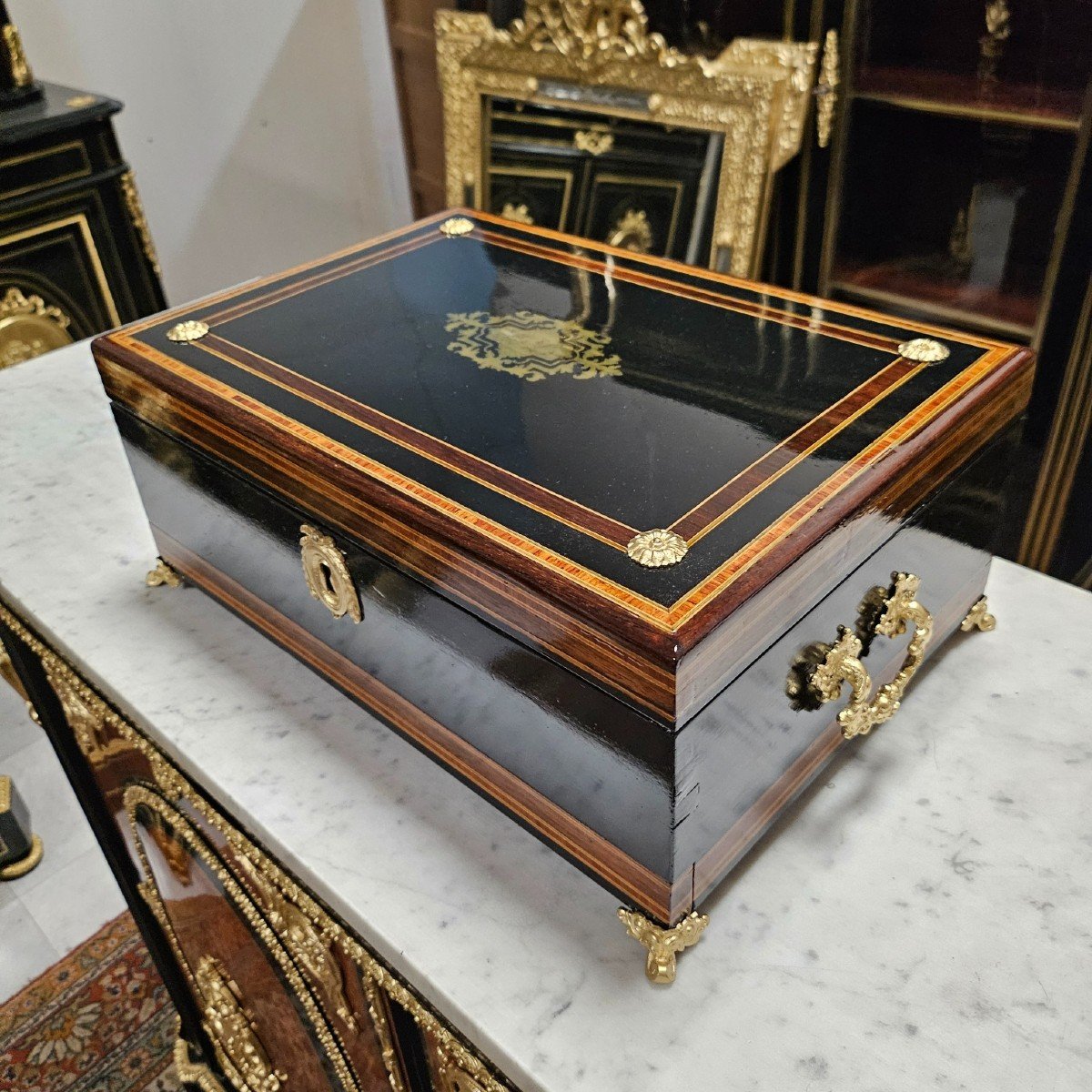 Rare Large Watercolour Box In Boulle Marquetry, Napoleon III Period Napoleon 3-photo-4