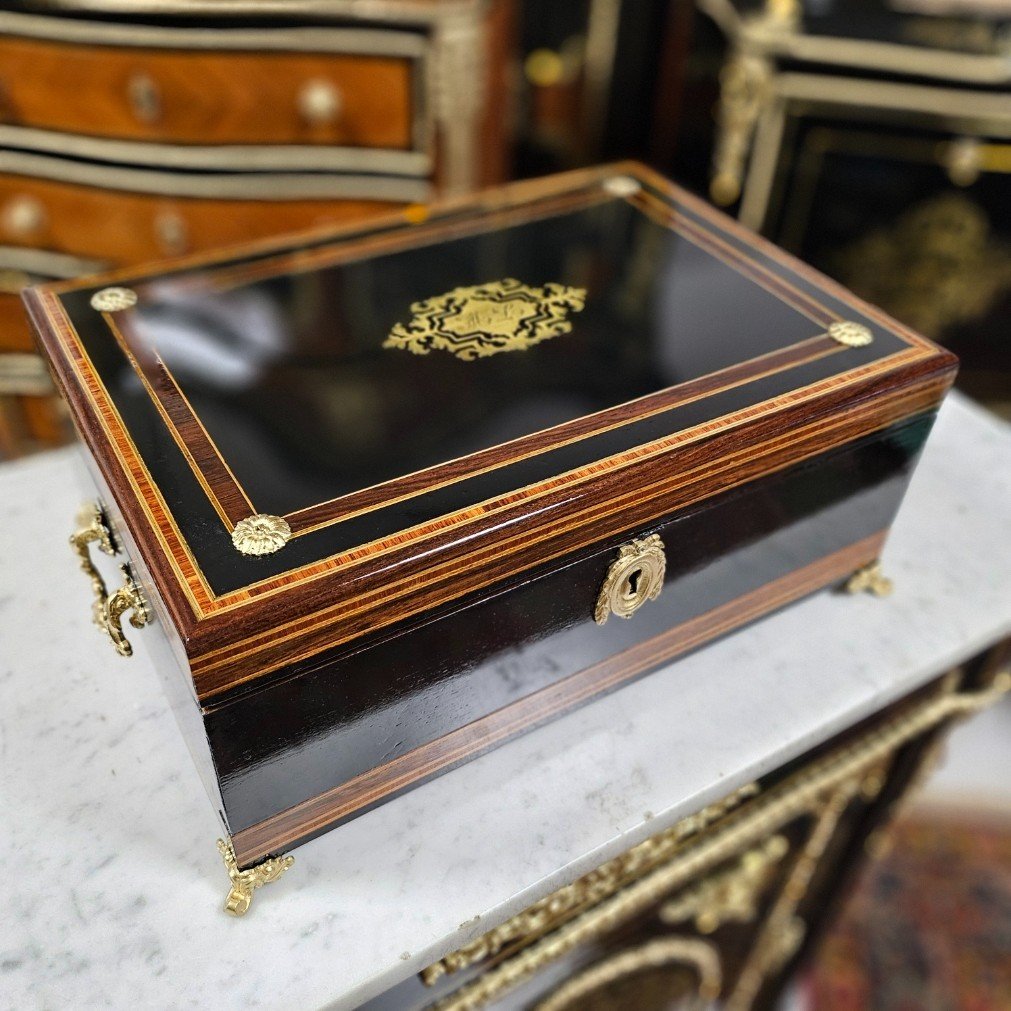 Rare Large Watercolour Box In Boulle Marquetry, Napoleon III Period Napoleon 3-photo-1