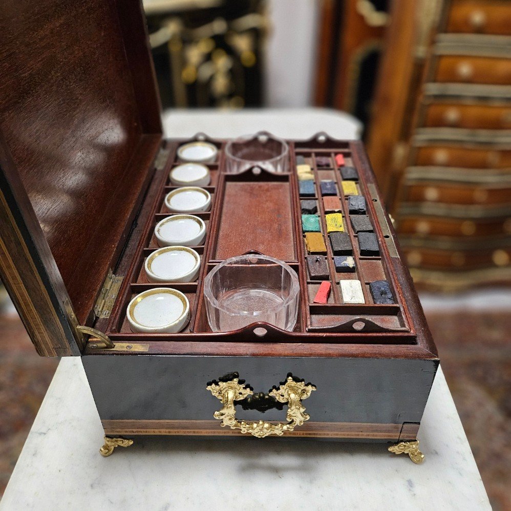 Rare Large Watercolour Box In Boulle Marquetry, Napoleon III Period Napoleon 3-photo-4