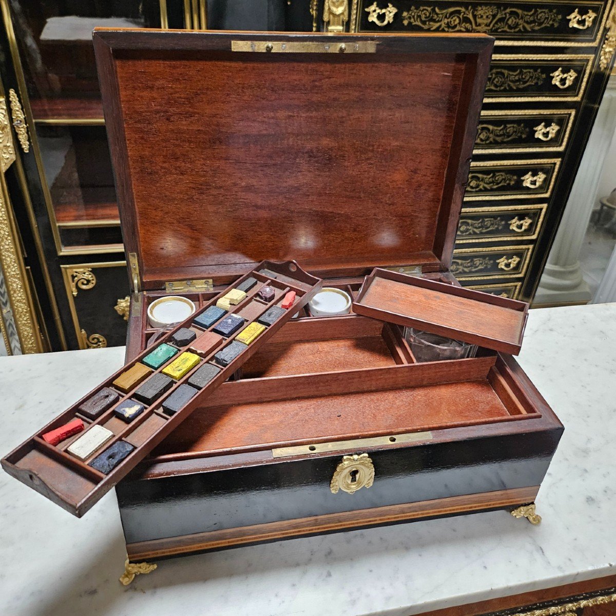 Rare Large Watercolour Box In Boulle Marquetry, Napoleon III Period Napoleon 3-photo-6