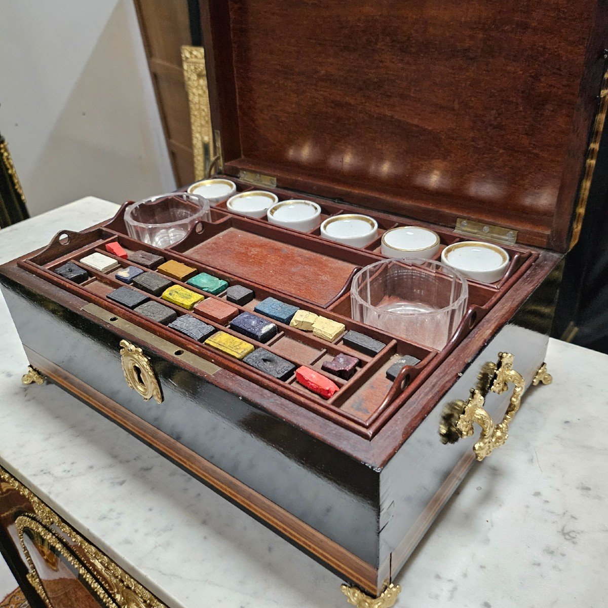 Rare Large Watercolour Box In Boulle Marquetry, Napoleon III Period Napoleon 3-photo-7