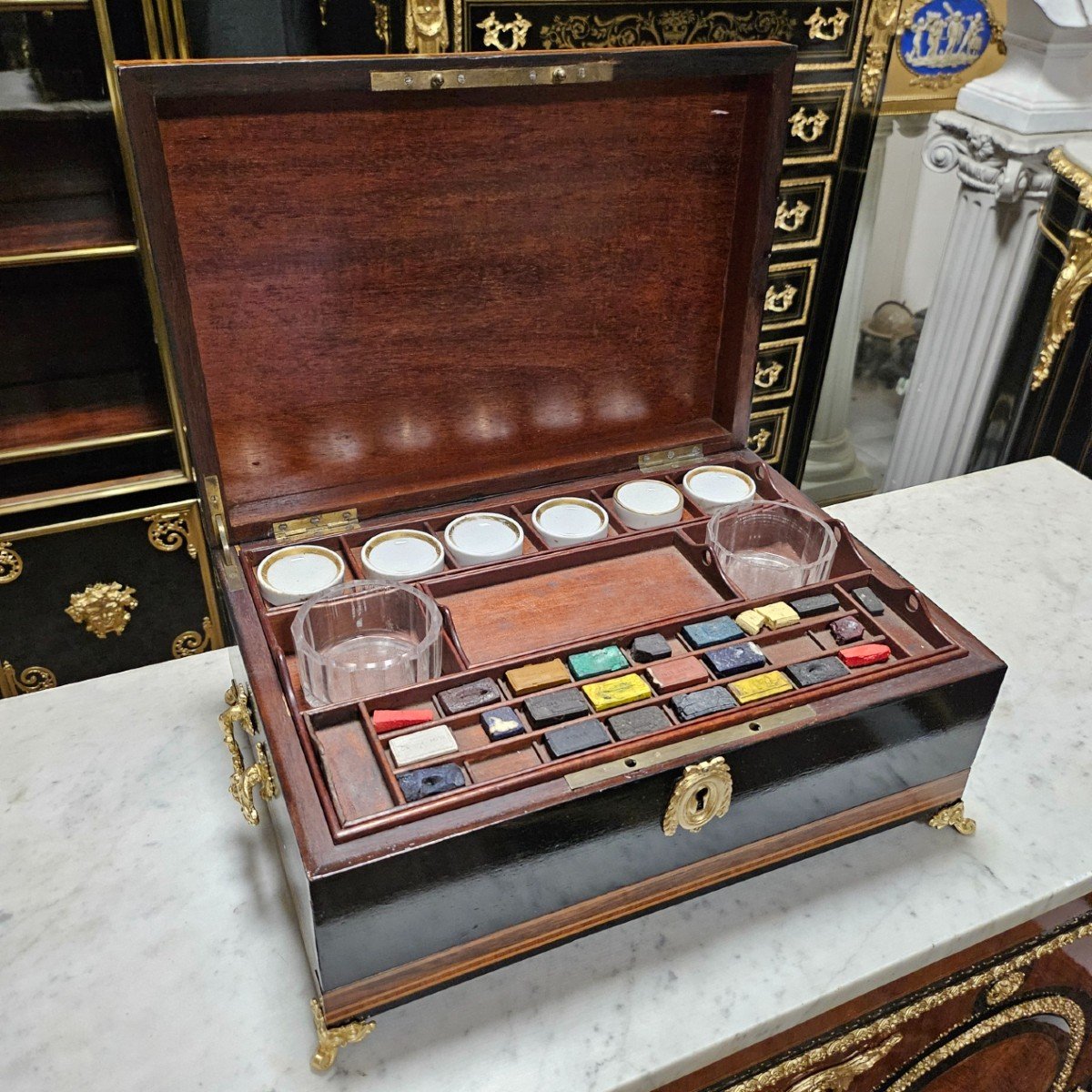 Rare Large Watercolour Box In Boulle Marquetry, Napoleon III Period Napoleon 3-photo-8