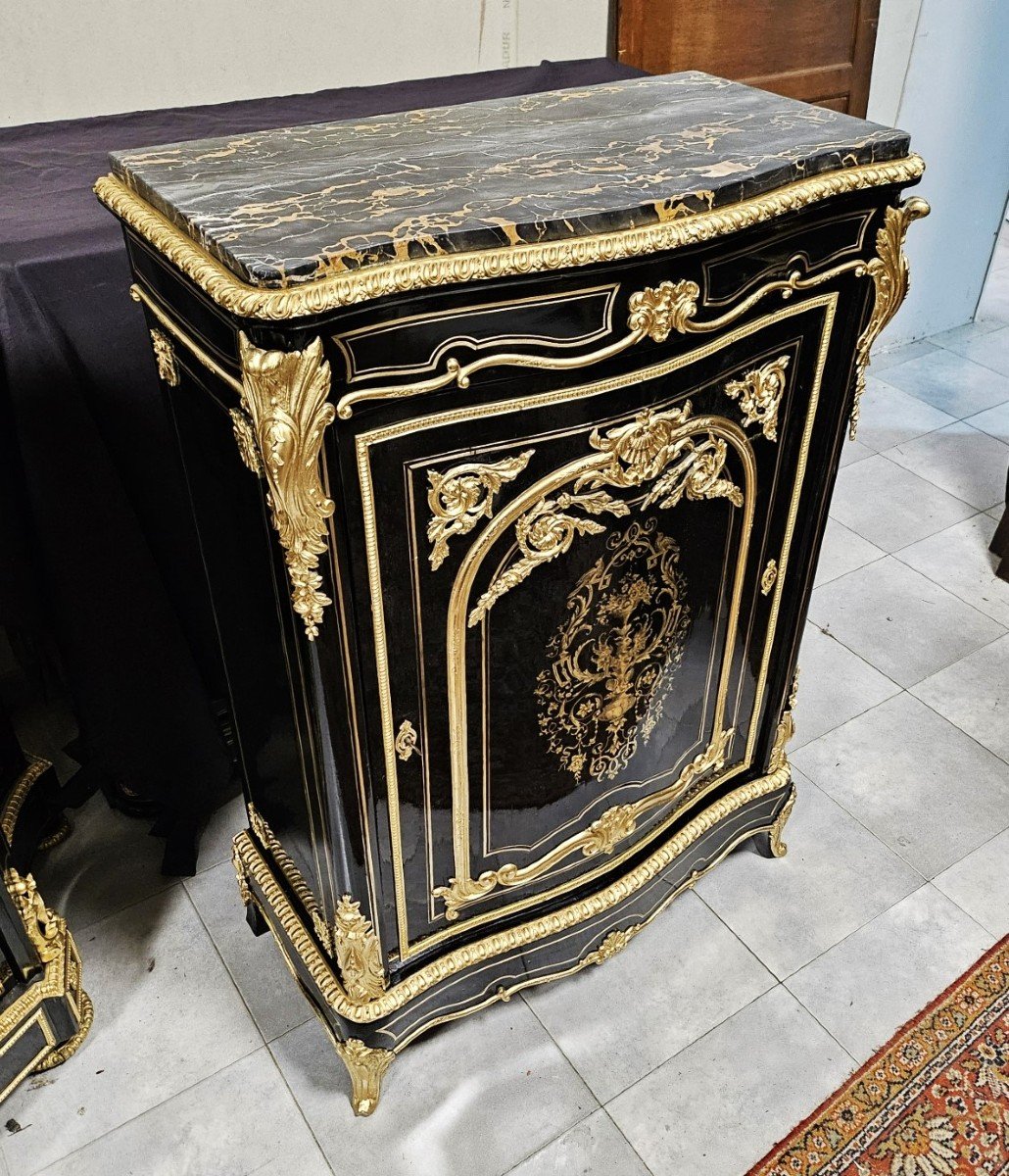 Rare Boulle Marquetry Sideboard Stamped Leys Napoleon III Period Napoleon 3-photo-3