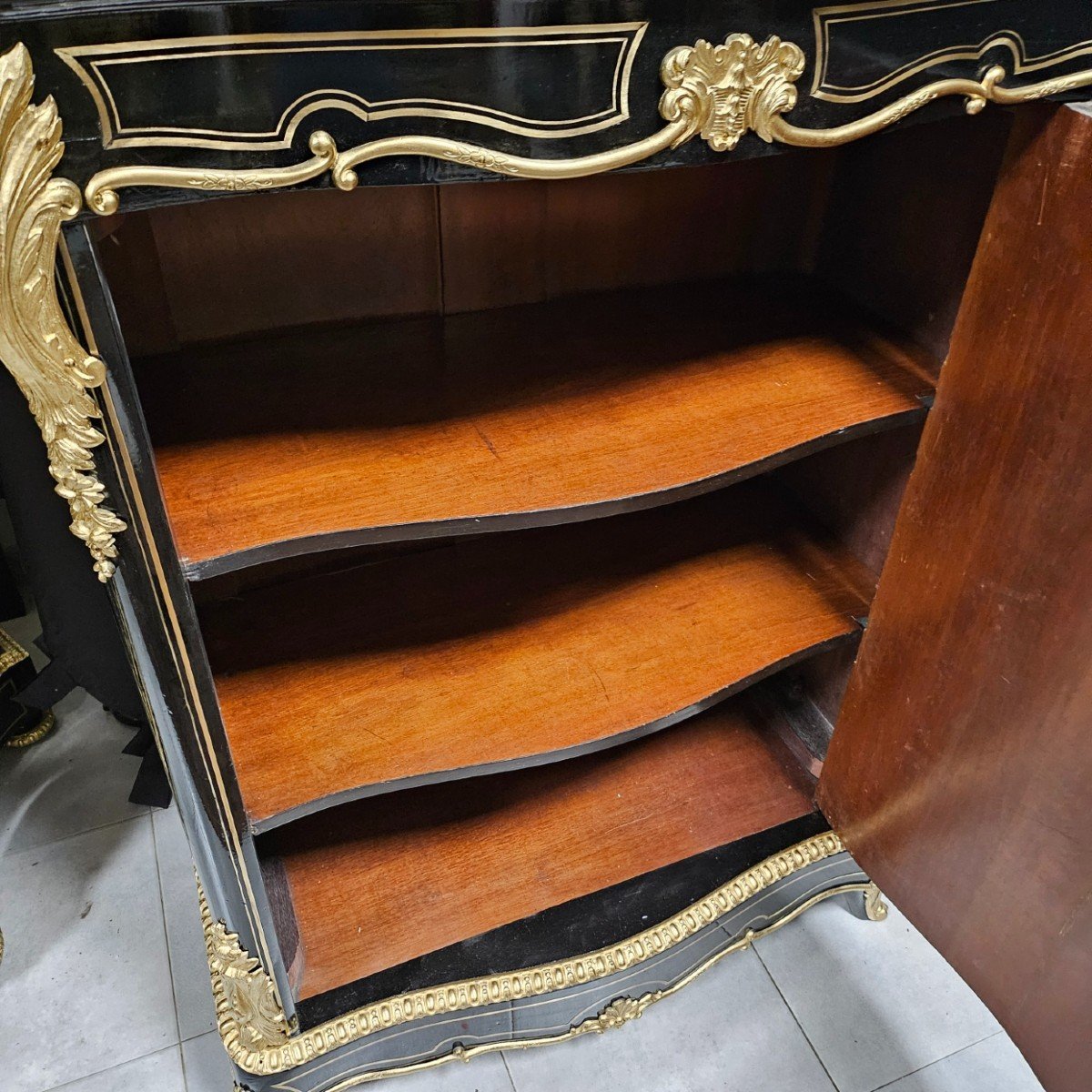 Rare Boulle Marquetry Sideboard Stamped Leys Napoleon III Period Napoleon 3-photo-1