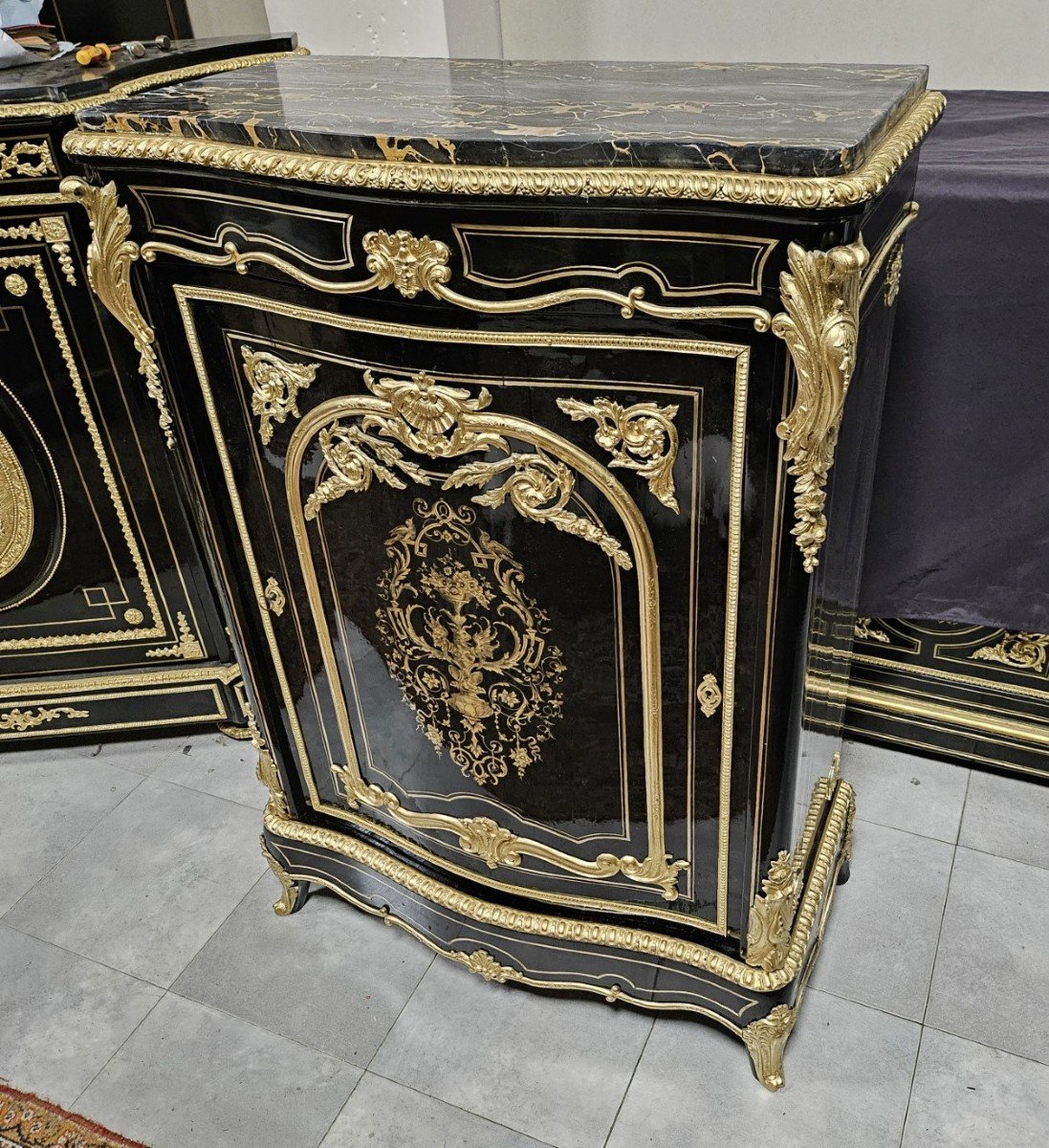 Rare Boulle Marquetry Sideboard Stamped Leys Napoleon III Period Napoleon 3-photo-3