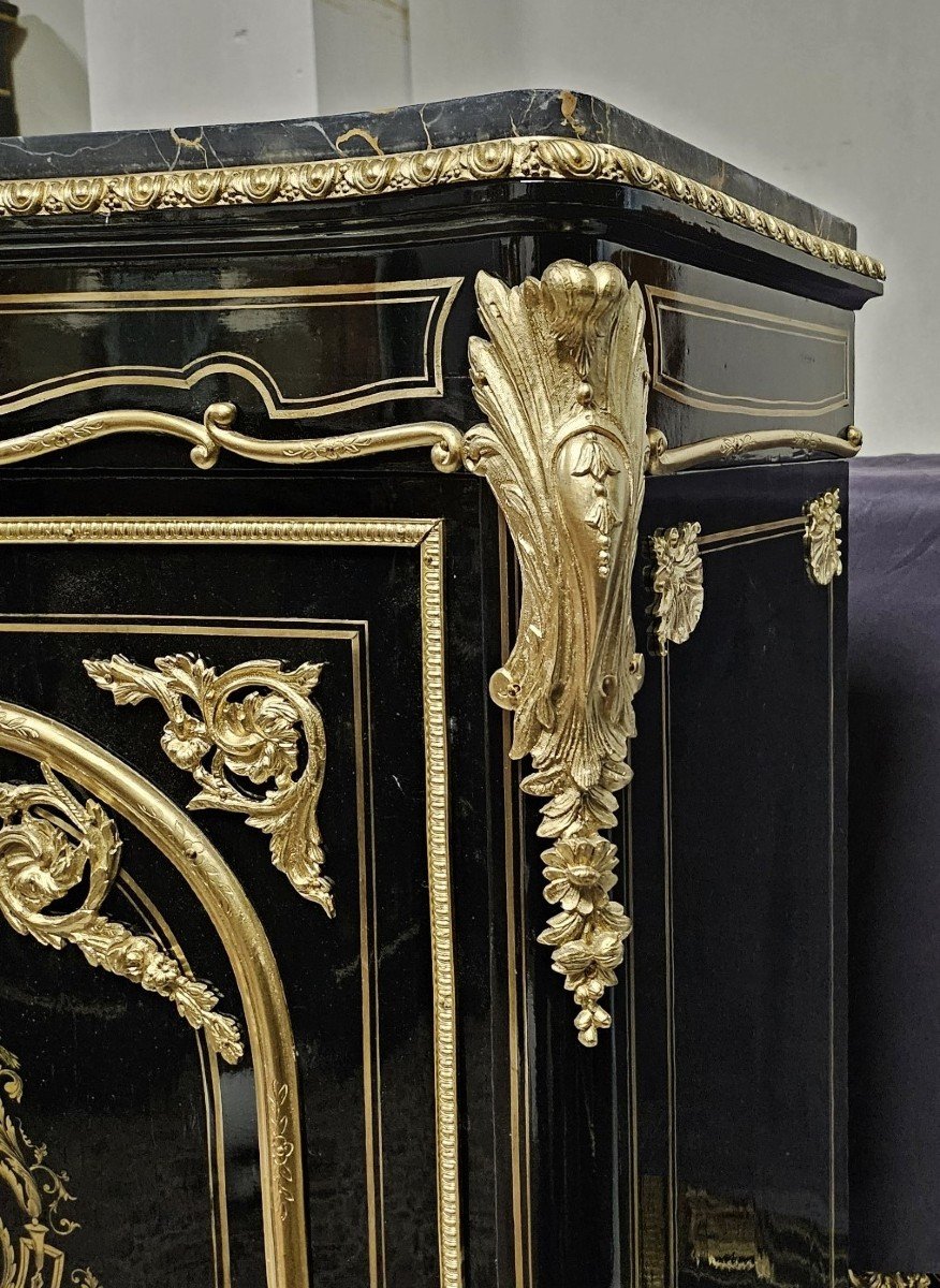 Rare Boulle Marquetry Sideboard Stamped Leys Napoleon III Period Napoleon 3-photo-6