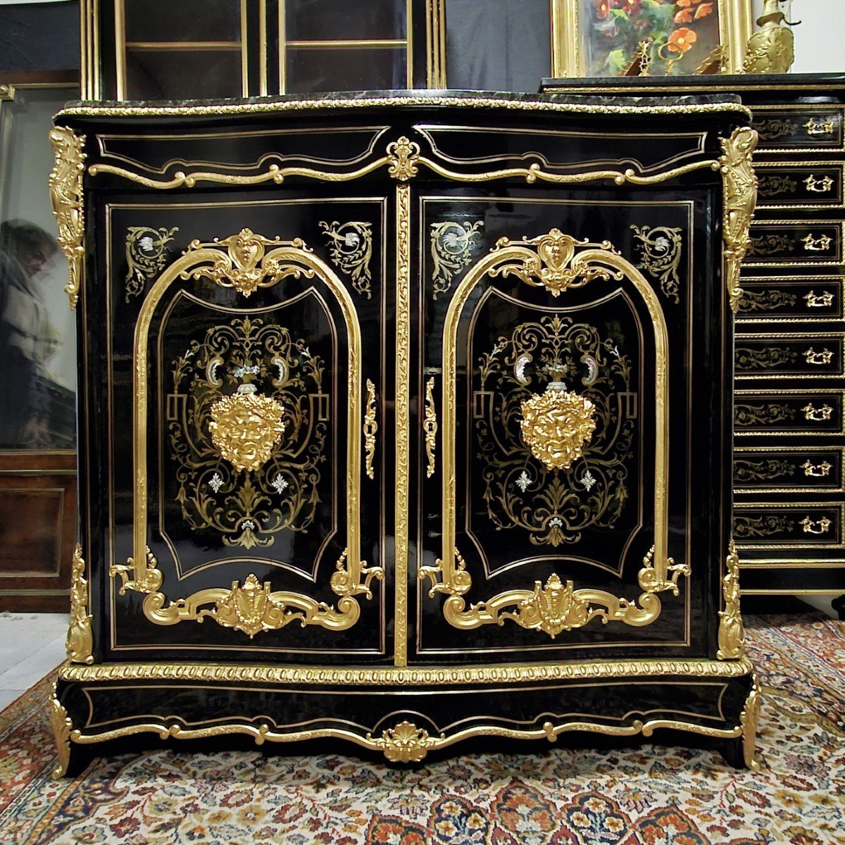 Meuble d'Appui Deux Portes En Marqueterie Boulle Trois Matières époque Napoléon III Napoleon 3-photo-2