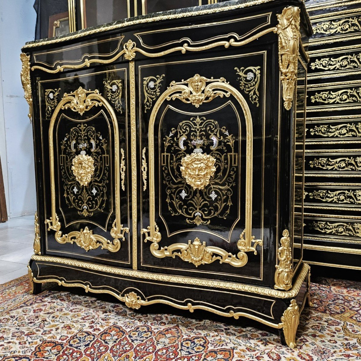 Meuble d'Appui Deux Portes En Marqueterie Boulle Trois Matières époque Napoléon III Napoleon 3-photo-4