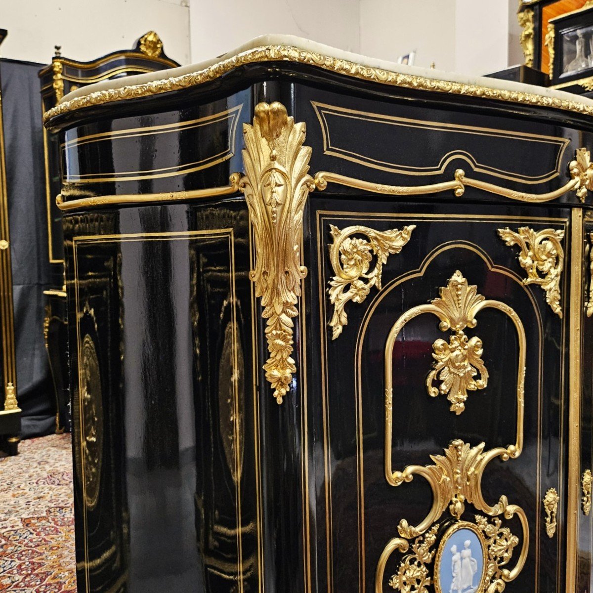 Rare Two-door Sideboard Boulle Marquetry Napoleon III Period Napoleon 3-photo-5