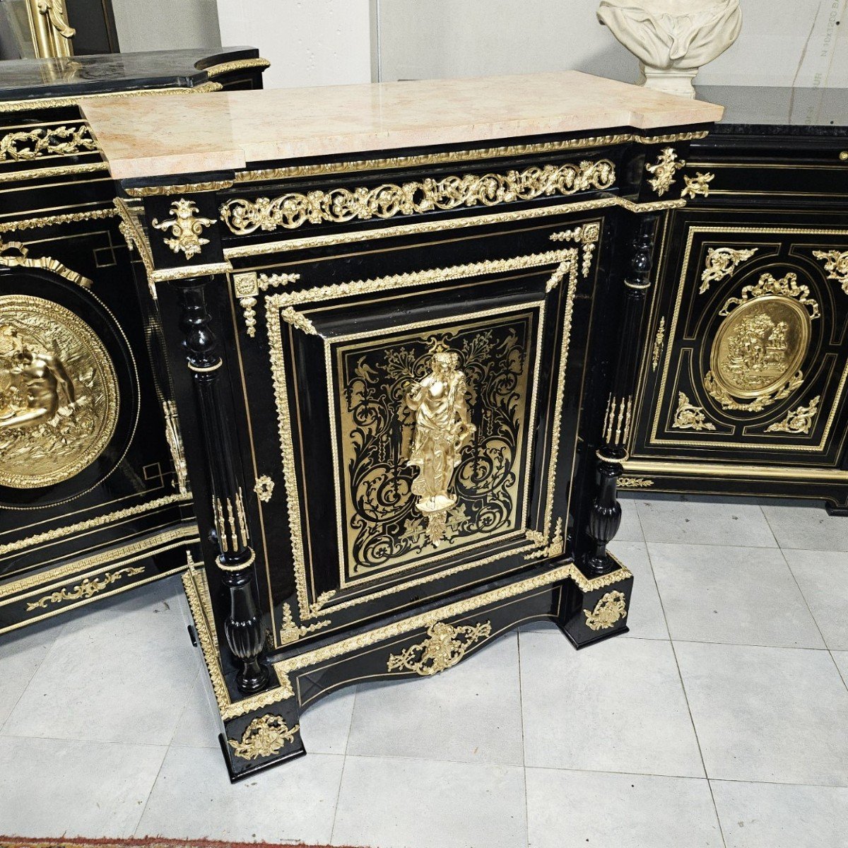 Single Door Sideboard In Boulle Marquetry Signed Diehl Napoleon III Period Napoleon 3-photo-3