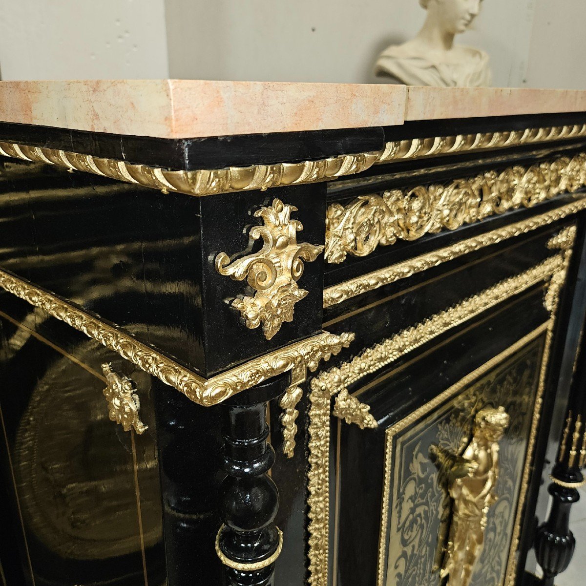 Single Door Sideboard In Boulle Marquetry Signed Diehl Napoleon III Period Napoleon 3-photo-2