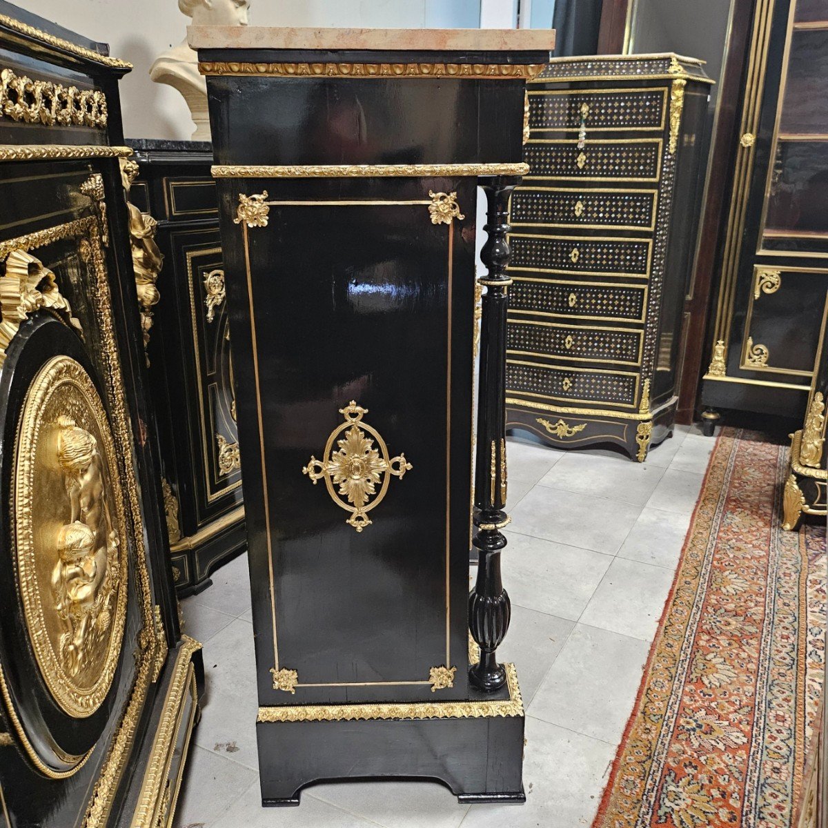 Single Door Sideboard In Boulle Marquetry Signed Diehl Napoleon III Period Napoleon 3-photo-3