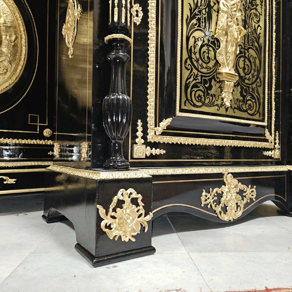 Single Door Sideboard In Boulle Marquetry Signed Diehl Napoleon III Period Napoleon 3-photo-4