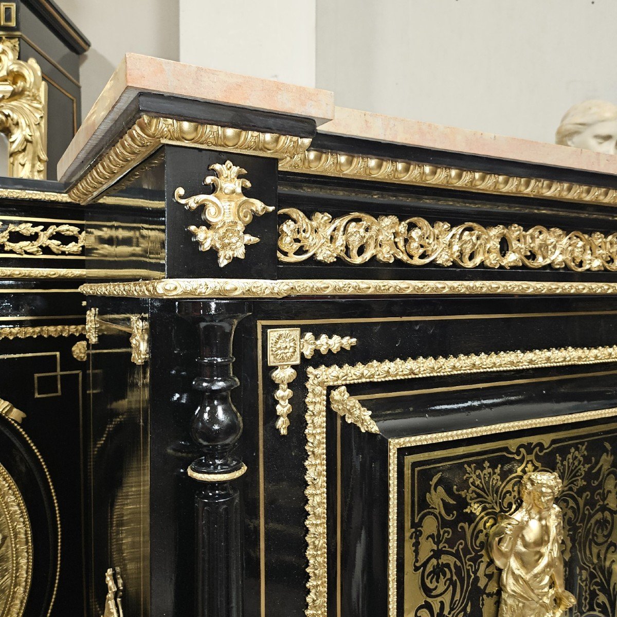 Single Door Sideboard In Boulle Marquetry Signed Diehl Napoleon III Period Napoleon 3-photo-5