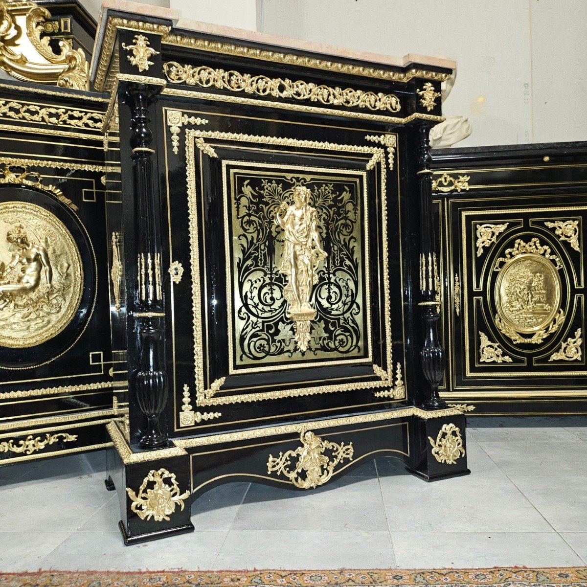 Meuble d'Appui à Une Porte En Marqueterie Boulle Signé Diehl époque Napoléon III Napoleon 3-photo-6