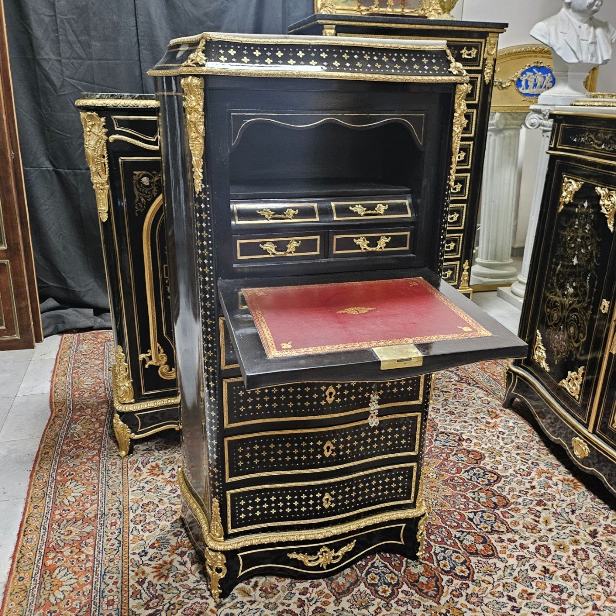 Beau Secrétaire En Marqueterie Boulle à La Reine époque Napoléon III Napoleon 3-photo-3