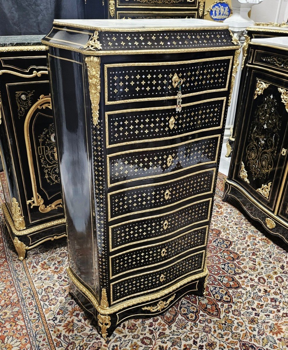 Beau Secrétaire En Marqueterie Boulle à La Reine époque Napoléon III Napoleon 3