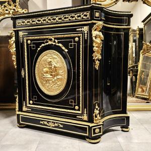 Important Meuble d'Appui A Galbe Concave Marqueterie Boulle époque Napoléon 3 Napoleon III