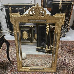 Grand Miroir Ou Glace En Bois Doré Et Stuc époque Napoléon III Napoleon 3