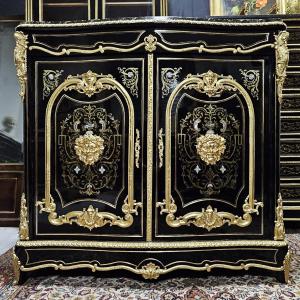 Meuble d'Appui Deux Portes En Marqueterie Boulle Trois Matières époque Napoléon III Napoleon 3