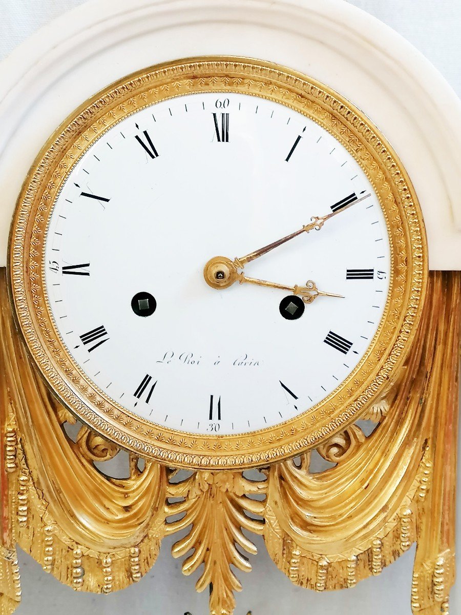 Louis XVI Period Marble & Gilt Bronze Portico Clock Signed Le Roi à Paris-photo-2