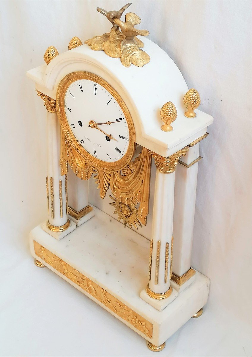 Louis XVI Period Marble & Gilt Bronze Portico Clock Signed Le Roi à Paris-photo-4