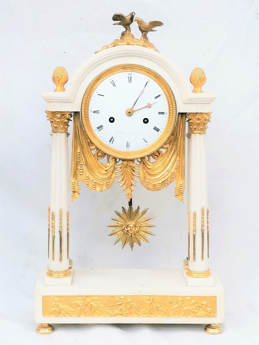 Louis XVI Period Marble & Gilt Bronze Portico Clock Signed Le Roi à Paris-photo-1