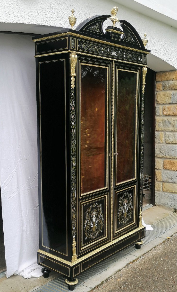 Grande Vitrine Bibliothèque Marqueterie Boulle 3 Matières Napoleon Napoléon III-photo-2