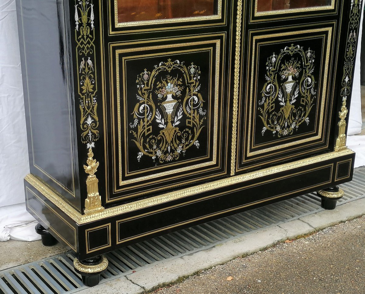 Grande Vitrine Bibliothèque Marqueterie Boulle 3 Matières Napoleon Napoléon III-photo-4