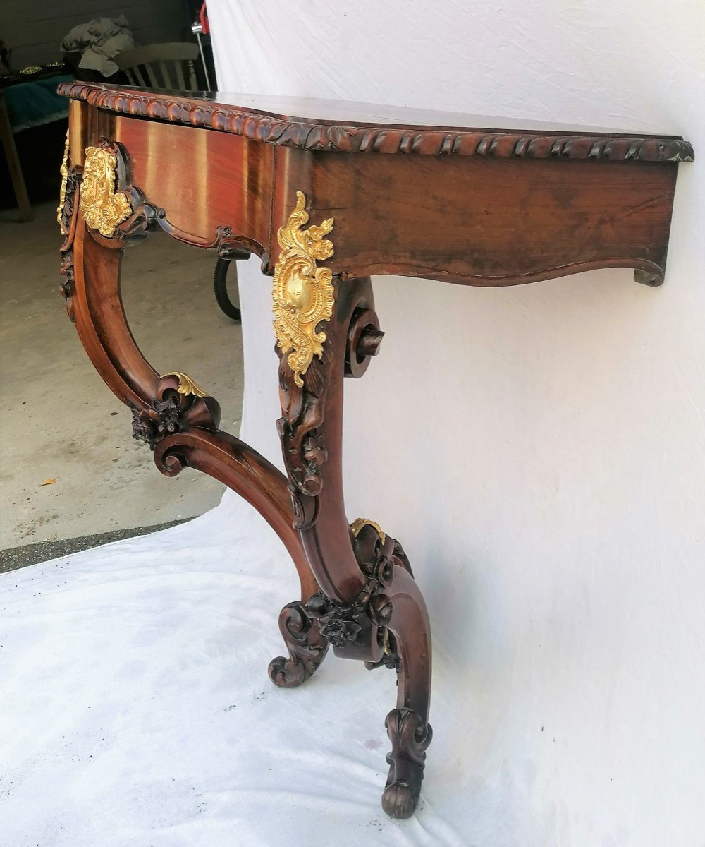 Console 2 Legs In Rosewood & Gilt Bronze Louis XV Period-photo-2