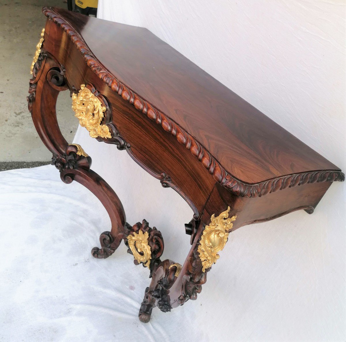 Console 2 Legs In Rosewood & Gilt Bronze Louis XV Period-photo-4