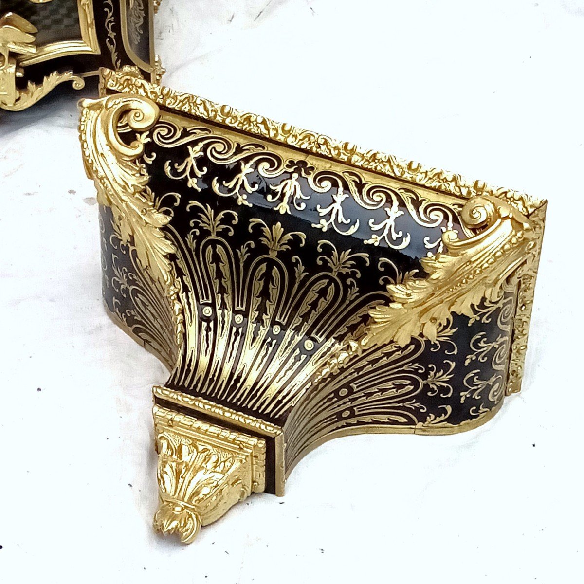 Cartel d'Applique Et Sa Console Marqueterie Boulle Napoléon Napoleon III-photo-2