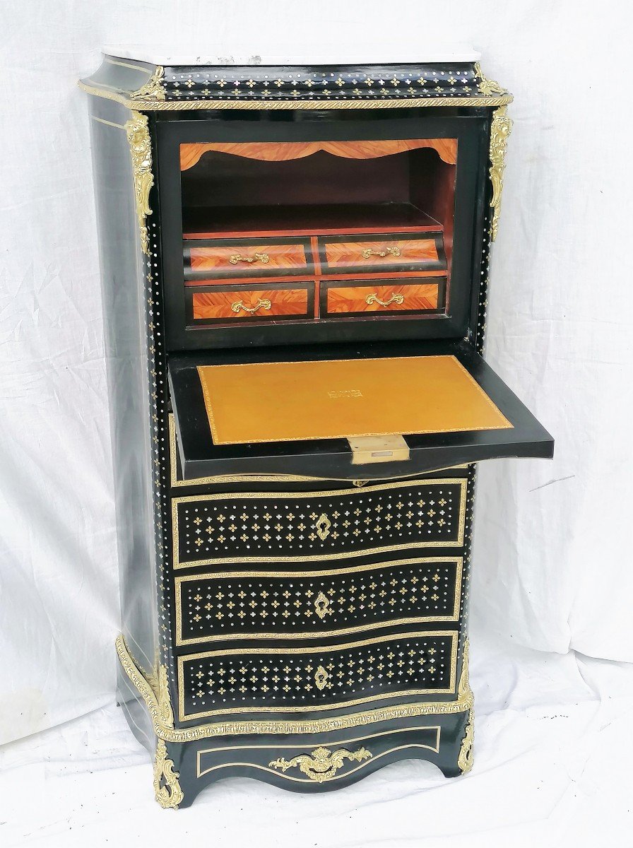 - In Restoration - Fake Weekly Secretary Boulle Marquetry To La Reine Napoleon Napoleon 3-photo-2