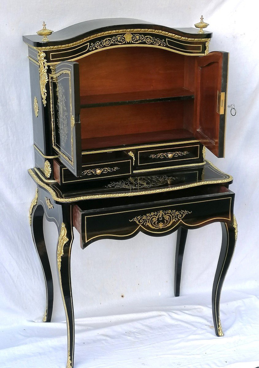 Bureau Bonheur Du Jour Boulle Marquetry Bronze Napoleon Napoleon III-photo-2