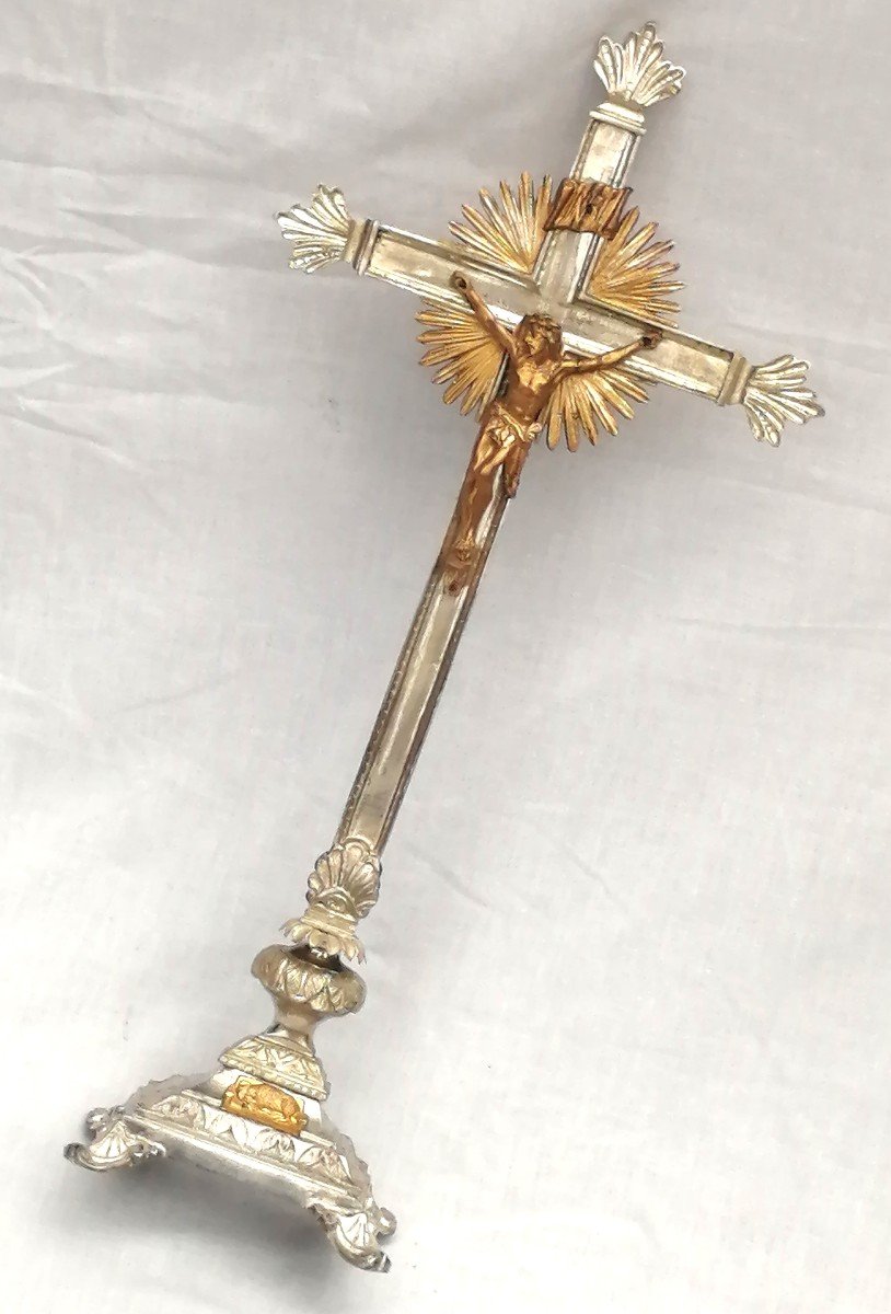 Crucifix On Foot In Silver Bronze Napoleon Period Napoleon III