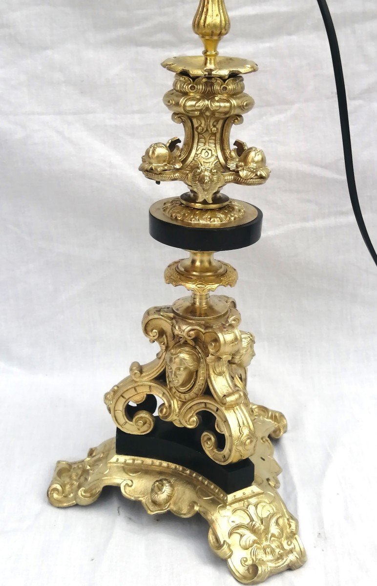 Pied De Lampe Candelabre aux cariatide Bronze & Marbre Napoleon Napoléon III-photo-4