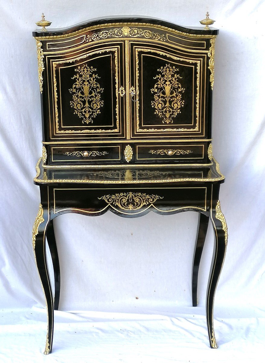 Bureau Bonheur Du Jour Marqueterie Boulle Bronze Napoléon Napoleon III-photo-1