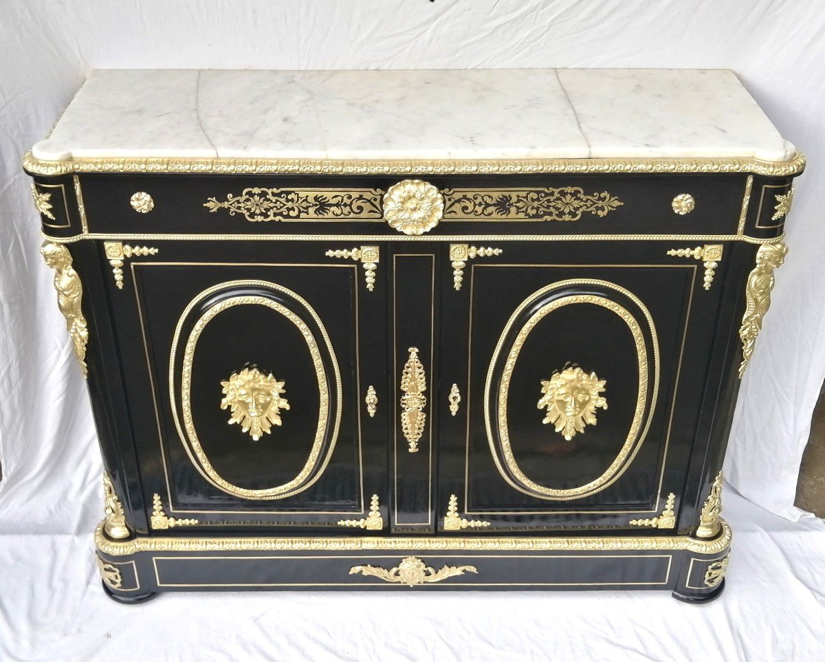 Large 2-door Sideboard With Boulle Marquetry Napoleon Napoleon III-photo-2