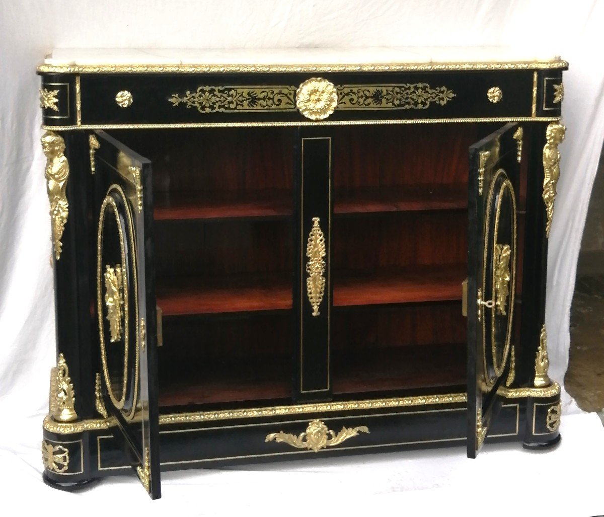 Large 2-door Sideboard With Boulle Marquetry Napoleon Napoleon III-photo-1