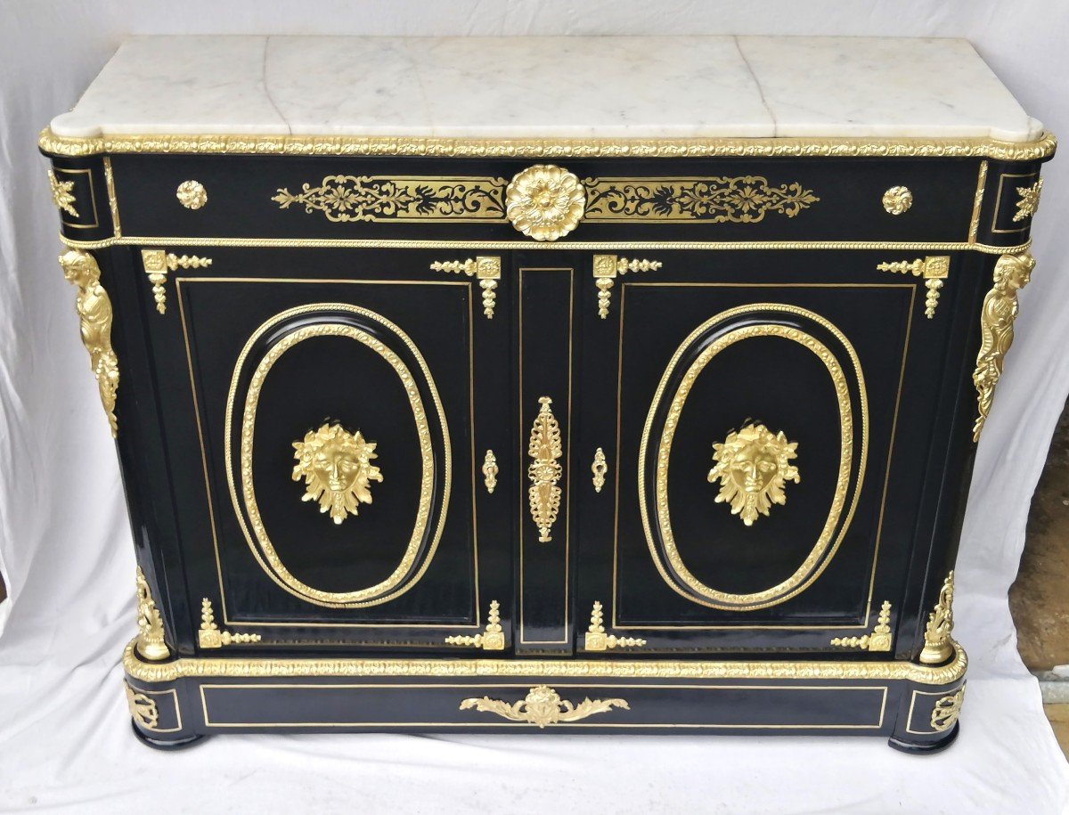 Large 2-door Sideboard With Boulle Marquetry Napoleon Napoleon III-photo-2