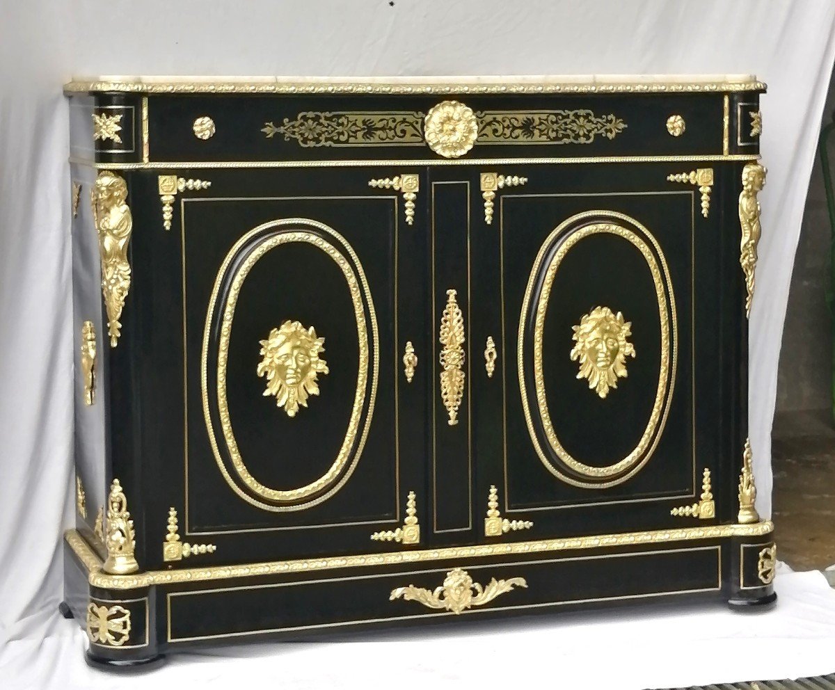 Large 2-door Sideboard With Boulle Marquetry Napoleon Napoleon III