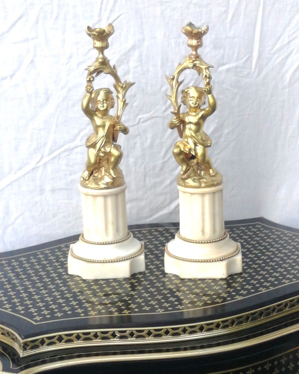 Pair Of Louis XVI Putti Candlesticks In Gilt Bronze Napoleon Napoleon III