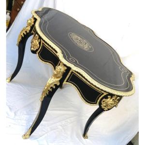 Fiddle Pedestal Table Boulle Marquetry Napoleon Napoleon III