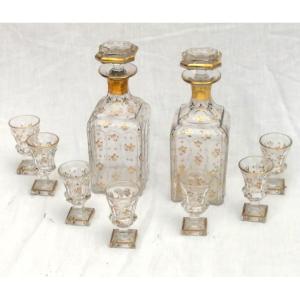 Verrerie Cristal Doré Pour Cave à Liqueur Boulle Napoleon Napoléon III