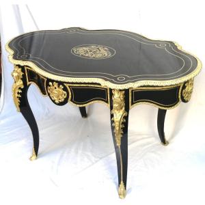 Table Guéridon Violon  Marqueterie Boulle  & Bronze Napoléon Napoleon III