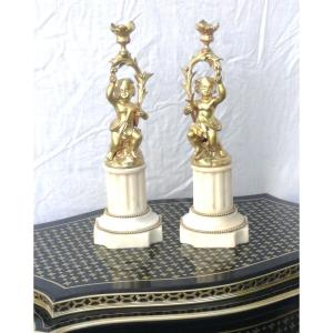 Pair Of Louis XVI Putti Candlesticks In Gilt Bronze Napoleon Napoleon III