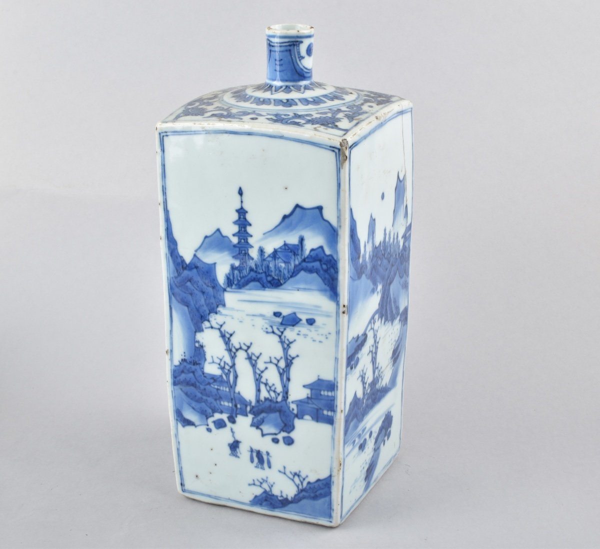 A Chinese Blue And White Bottle Vase. Transitional Period