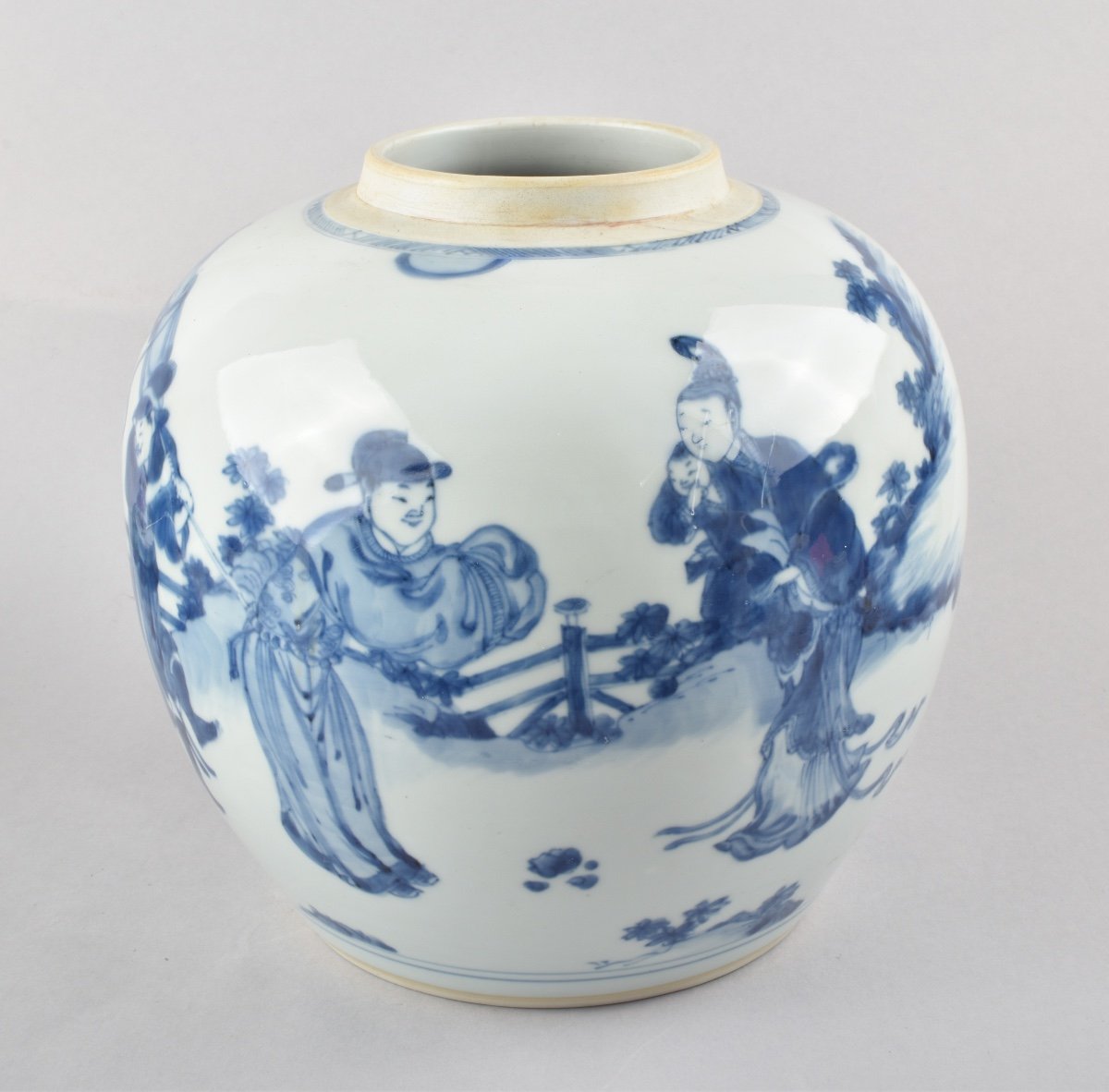 A Chinese Blue And White Jar  With Figures . Kangxi (1662-1722)-photo-2