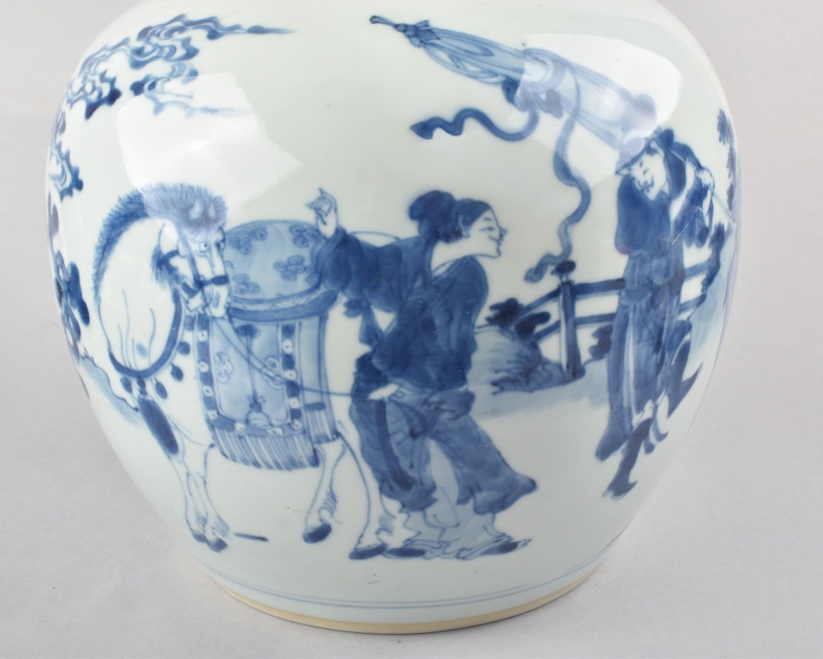 A Chinese Blue And White Jar  With Figures . Kangxi (1662-1722)-photo-4